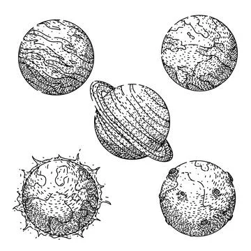 Planet set sketch hand drawn vector Stock Illustration