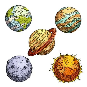Planet set sketch hand drawn vector Stock Illustration