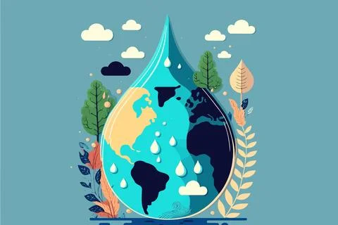 Planet in the shape of a drop of water Illustrazione stock