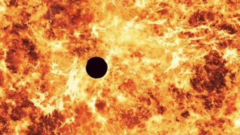 Planet silhouette orbiting the sun's surface. Close Up, Space Background Stock Footage 247542158