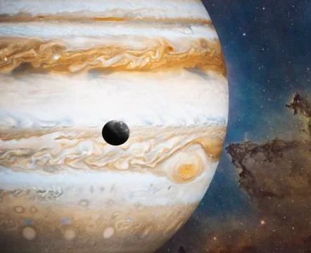 Planet of Solar system Jupiter and it's satellites Europe and Io. Stock Illustration