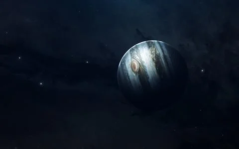 Planet of solar system, Jupiter, in endless dark space. Educational image Stock Photos