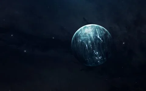 Planet of solar system, Uranus, in endless dark space. Educational image Stock Photos