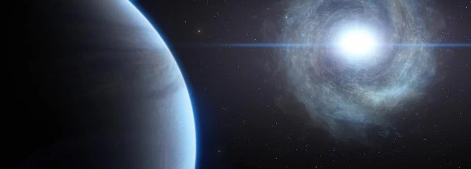 Planet in Space with Dramatic Sunlight. Background Panorama. Illustrazione stock