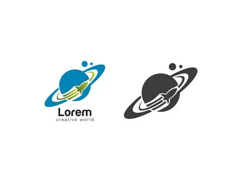 Planet Space Icon Logo Design Flat Minimal Silhouette And Colorful Stock Illustration