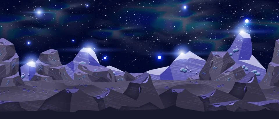 Planet space landscape, vector seamless game background, alien ground rock Stock Illustration