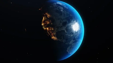 Planet from Space Transition from Night to Day. USA Country Street Lights Stock Footage 127087569