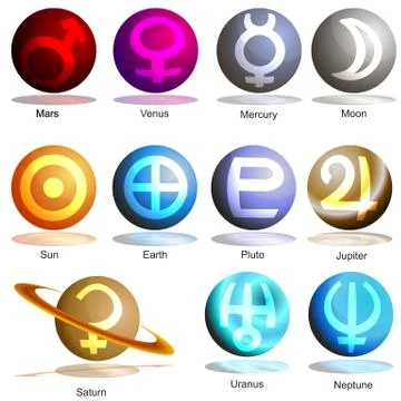 Planet symbol 3d set Stock Illustration
