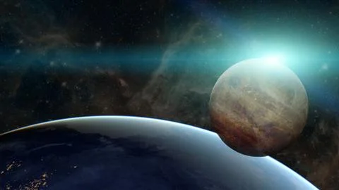 Planet system in space with exoplanet. Elements of this image furnished by NA Foto stock