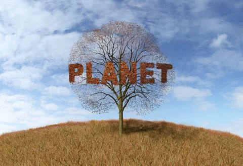 Planet text on a tree Stock Illustration