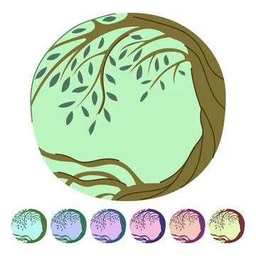 Planet tree of life vector cartoon graphic Stockillustratie