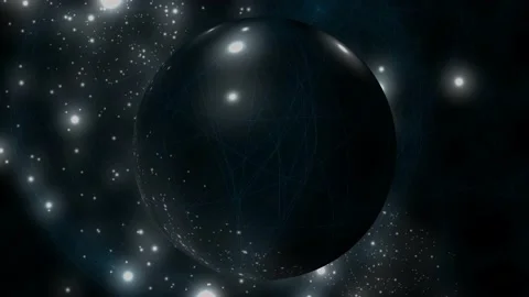 Planet turns n space with lights and space dust Video stock 228219554