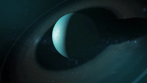 Planet Uranus, Ice Giant. Scene of the Planet Uranus, and its Asteroid Belt Stock Footage 300382897