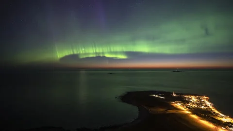 Planet Venus in the Aurora Borealis light Stock Footage 251367286