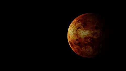 Planet Venus Rotating Loop with Copy Space - Realistic 3D Rendering on Black Stock Footage 340198368