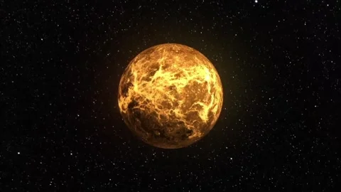 Planet venus without atmosphere showing volcanic surface terrain in space. Stock Footage 342581566