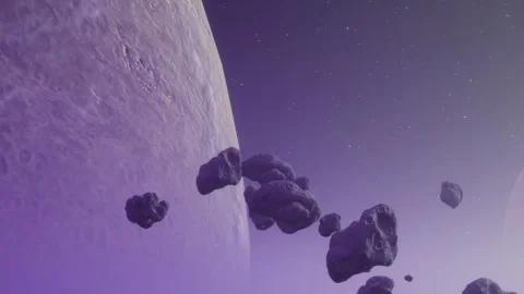 Planet view in space with asteroids during night time Stock Footage 344887385