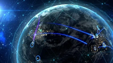 Planet-wide digital web, a futuristic plexus linking the globe Stock Footage 318101161