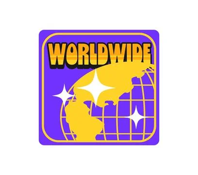 Planet worldwide globe Y2K groovy sticker or tag Stock Illustration