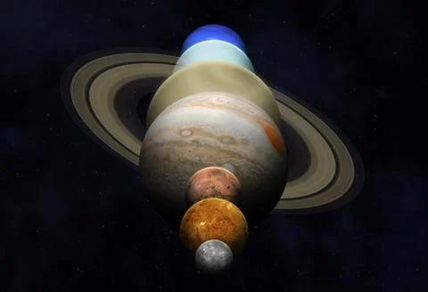 Planetary alignmen. Seven planets aligning. Stock Photos