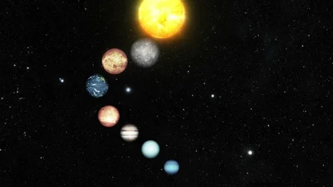 Planetary Alignment in Space with Bright Sun Animation Stock Footage 318101836