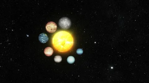 Planetary Alignment in Space with Bright Sun Animation Stock Footage 318101917