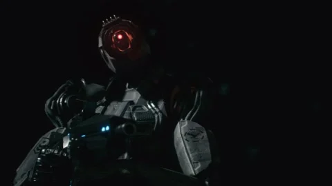 Planetary base turns to rubble in a fiery robot attack Stock Footage 139725720