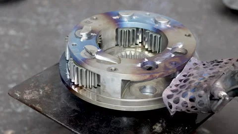 Planetary Carrier Gear Assembly Placed on Heating Plate for Thermal Expansion. Stock Footage 344545472