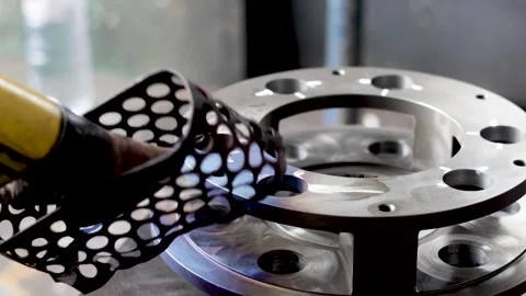 Planetary Carrier Gear Unit Heated with Gas Torch on Workshop Turntable Plate. Stock-Footage 344545474