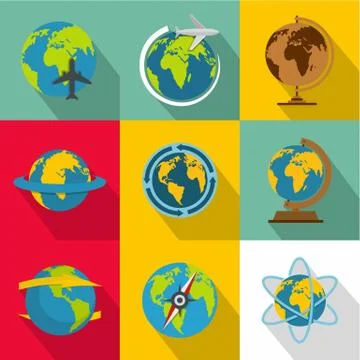 Planetary environment icons set, flat style Stock Illustration