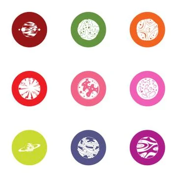 Planetary exploration icons set, flat style Stock Illustration
