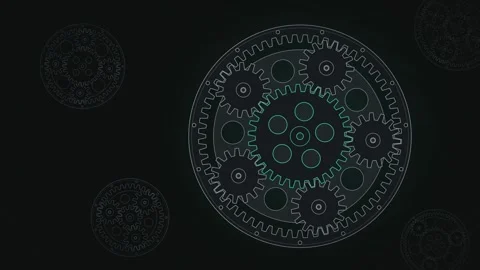 Planetary Gear System Metallic Cogs Rotation Dark Charcoal Slate Grey Tech Stock Footage 348345879