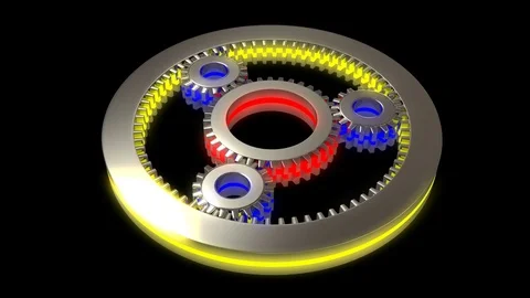 Planetary gear with three satellite dish, video loop at 3.11 seconds, with alpha Stock Footage 72001959