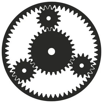 Planetary gear in work or cogwheel Symbol on isolated white background. Stock Illustration