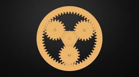 Planetary gears mechanism with shafts on solid background 3d rendering image Stockillustratie