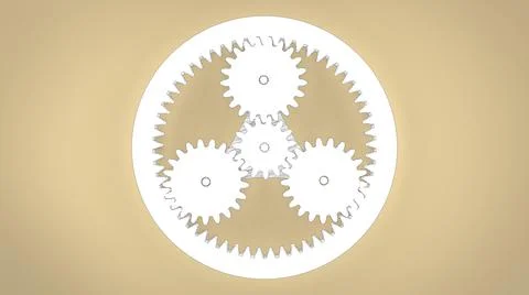 Planetary gears mechanism with shafts on solid background 3d rendering image Stock Illustration