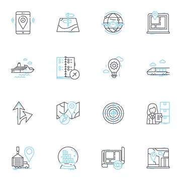 Planetary migration linear icons set. Exoplanets, Gravitational, Orbit, Dynamics Stock Illustration