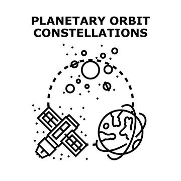 Planetary orbit constellation with satellites and cosmos Stock Illustration