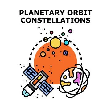 Planetary orbit constellation with satellites and cosmos Stock Illustration