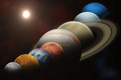 Planetary parade. Eight planets set to align. Stock Photos