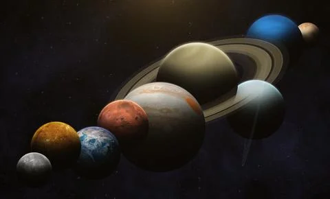 Planetary parade. Eight planets set to align. Stock Photos