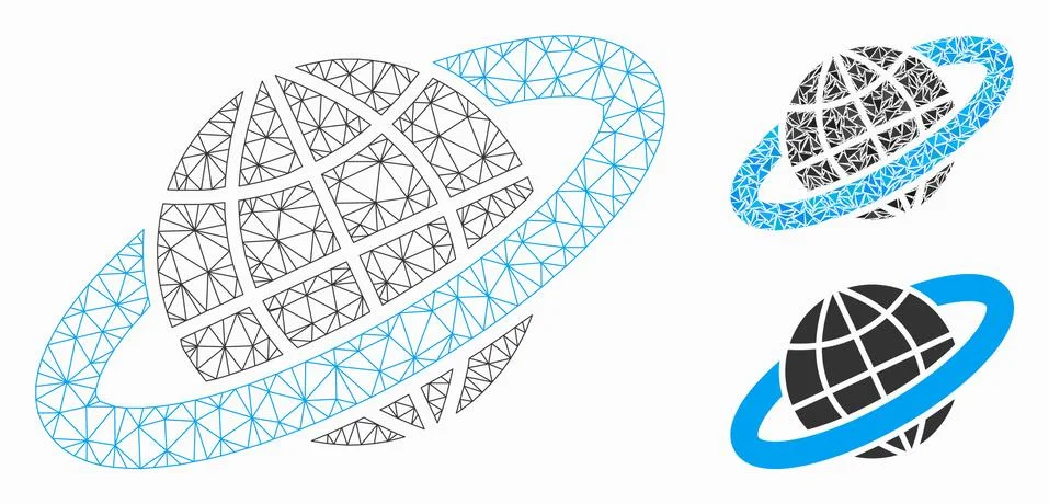 Planetary Ring Vector Mesh 2D Model and Triangle Mosaic Icon Illustrazione stock