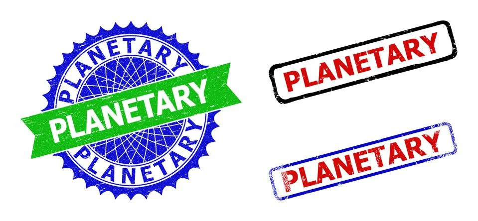 PLANETARY Rosette and Rectangle Bicolor Stamp Seals with Scratched Surfaces イラスト素材