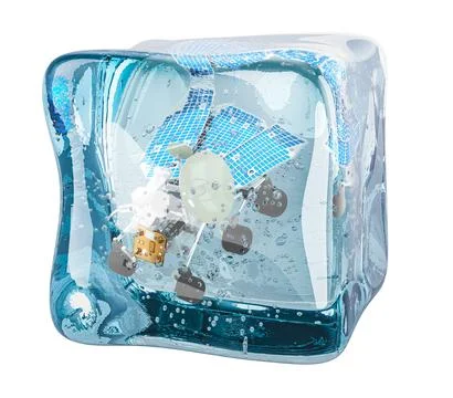 Planetary rover frozen in ice cube, 3D rendering イラスト素材