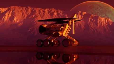 Planetary rover going through a beautiful mountain landscape on Mars.Exploration Stock Footage 145764213