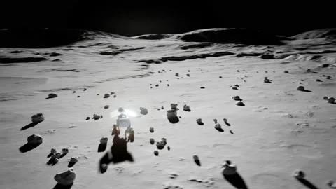 Planetary rover heading to cosmic base. Formation of a space base at the moon. Stock Footage 145767642