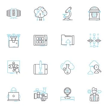 Planetary science linear icons set. Atmosphere, Magnetosphere, Mars, Gravity Stock Illustration