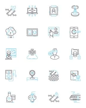Planetary science linear icons set. Atmosphere, Magnetosphere, Mars, Gravity Stock Illustration
