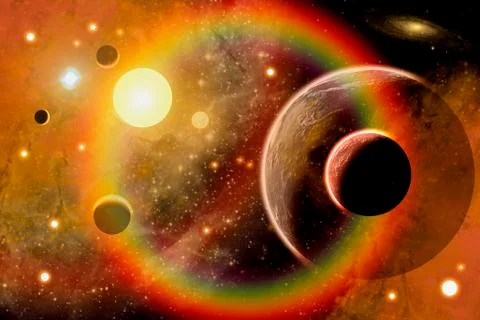 A planetary system in the outer limits of a distant nebula. Stock Illustration