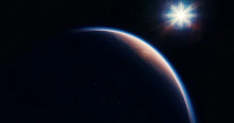 Planetary view with bright star against dark space background Video stock 317325209